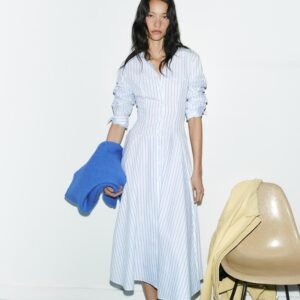 STRIPED MIDI SHIRT DRESS